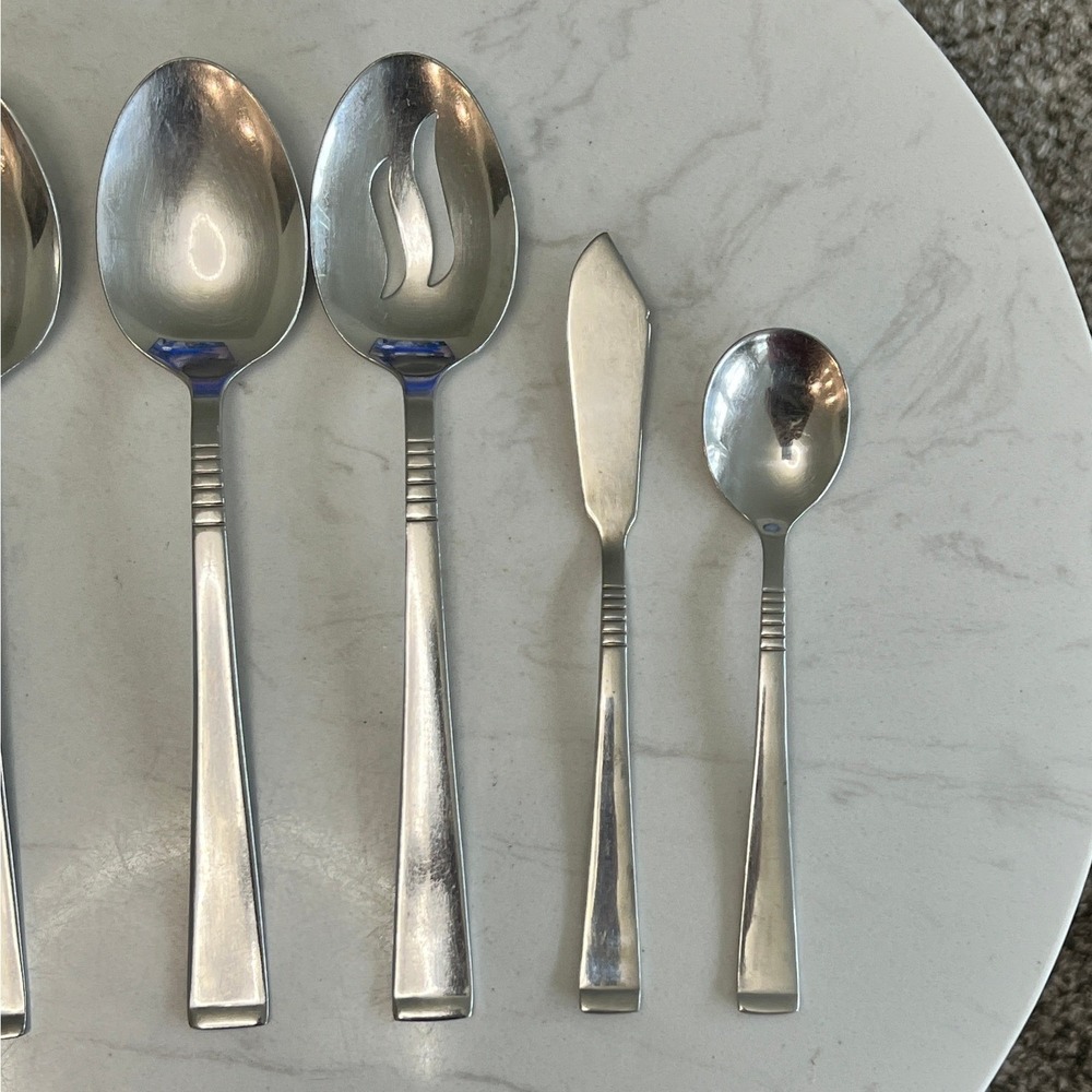 Libbey Flatware Serving Set Stainless Steel Retro Modern Hostess Utensils‎ - Picture 2 of 8